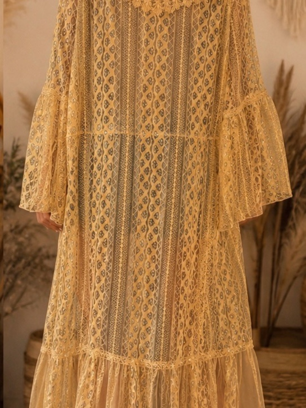 Origami XXL Sheer Lace Duster Kimono in Mustard - Picture 3 of 6